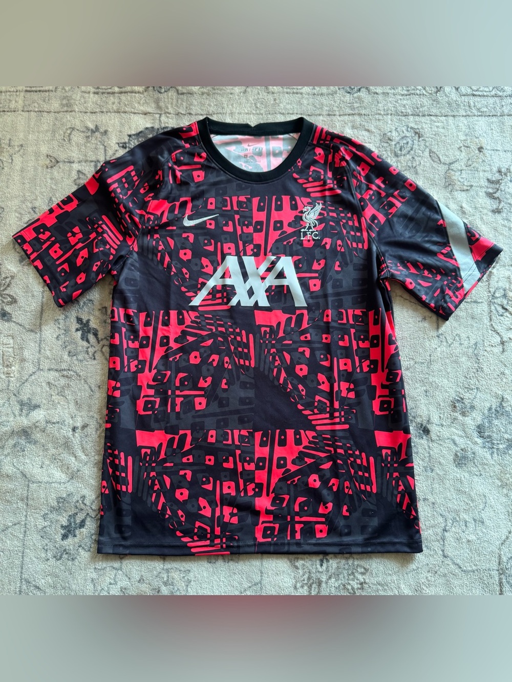 Nike Kids Black & Red Patterned Football Top with AXA Logo